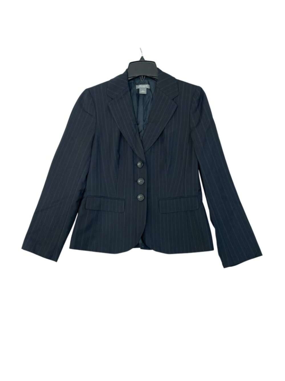 Ann Taylor Women's 4P Petites Black Pinstripe Blazer Wool Blend P0851 - Picture 2 of 10